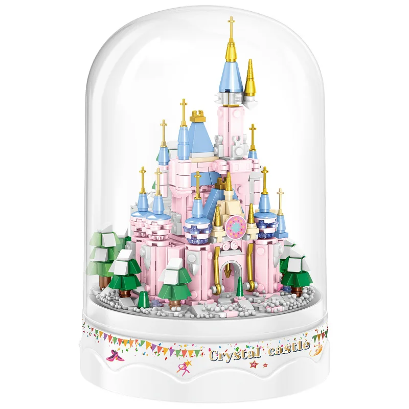 New Disney Small Particles Snow Crystal Castle Music Box Girls Building Toys Building Blocks Holiday Gift