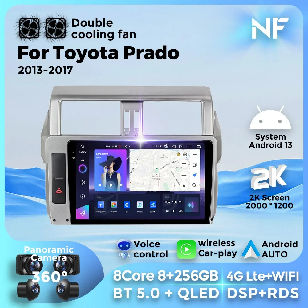 

For Toyota Prado 2013-2017 Car Radio Stereo Multimedia Player GPS Navigation Carplay 2Din Head Unit 256GB BT 4G WIFI connection