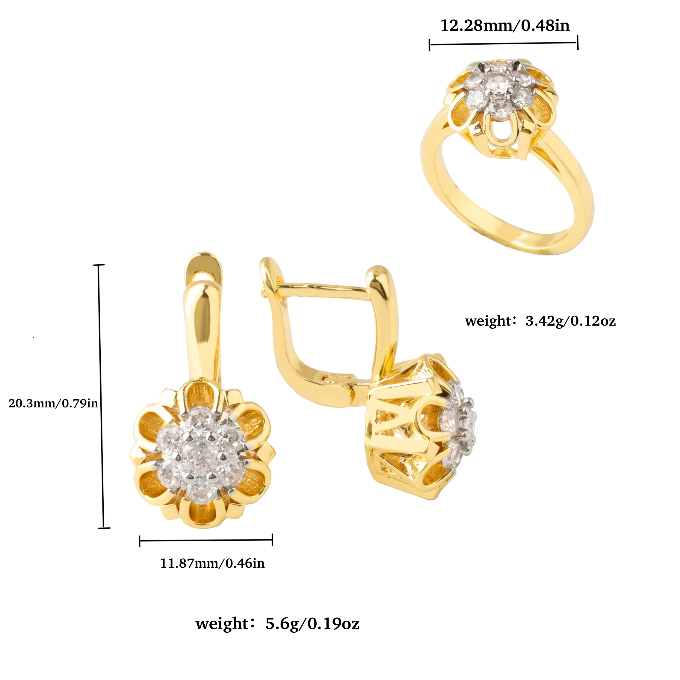 Mini Floral Shape Design Sets For Women and Girls Fashion Jewelry Copper Earrings Ring 2 Color 14K Gold Plating For Wedding Gift