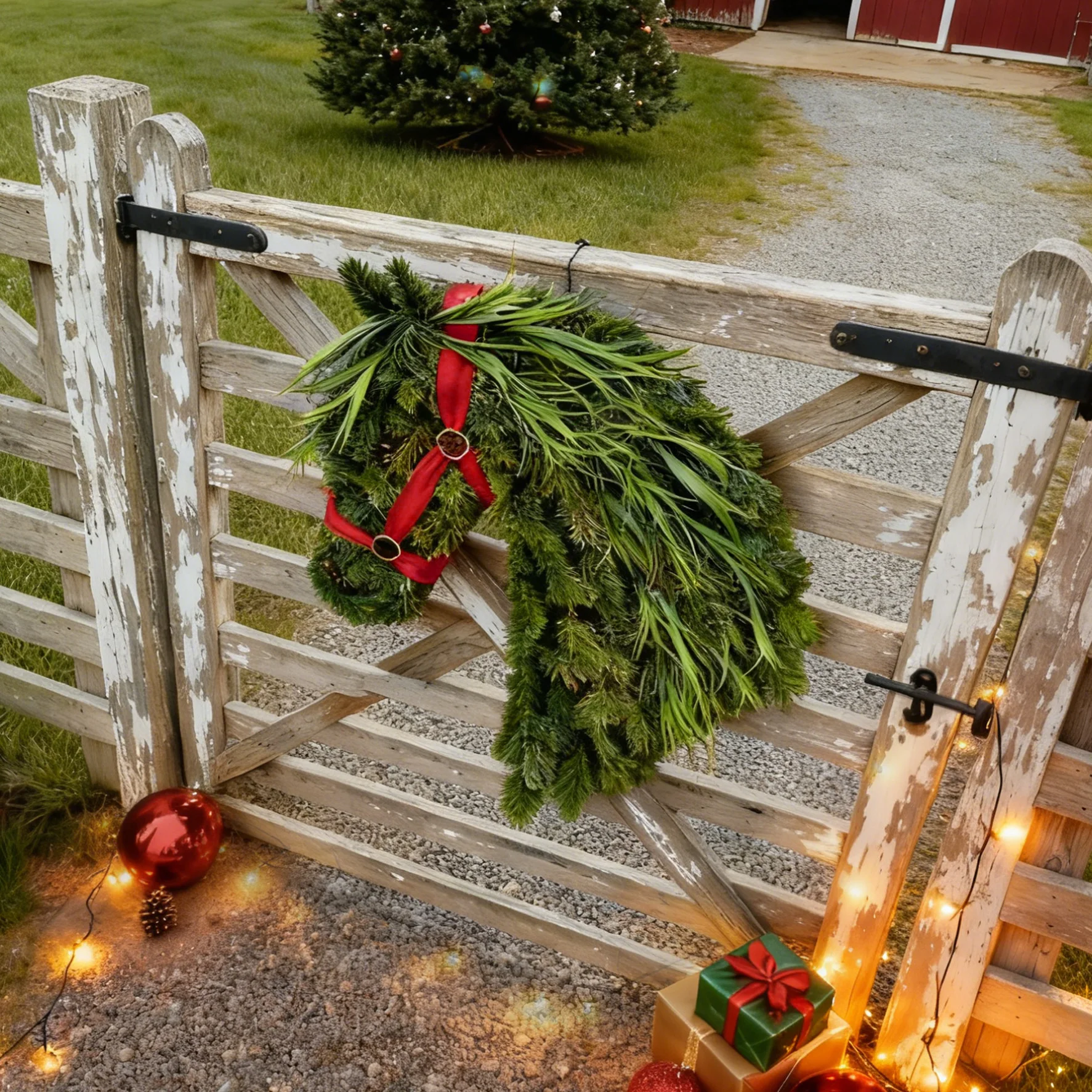 عيد الميلاد الحصان اكاليل ديكور للباب الأمامي الإبداعية مقلد عيد الميلاد الحصان رئيس جارلاند الاصطناعي إكليل ديكور المنزل لافتة للباب