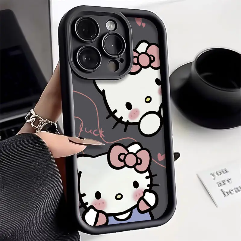 Original Sanrio Hello Kitty  Liquid Silicone Cases For iPhone 15 14 13 11 12 Pro Max XS XR 8 Plus Cute Soft Shockproof Cover Y2K