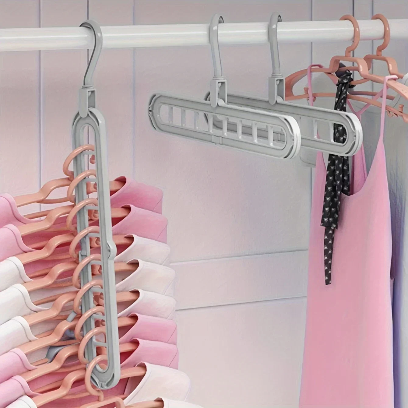 3pcs, Plastic 9-Hole Foldable Hangers, Heavy Duty Space Saving Clothes Organizer Hangers, For Room, Closet, Wardrobe, Home & Dor