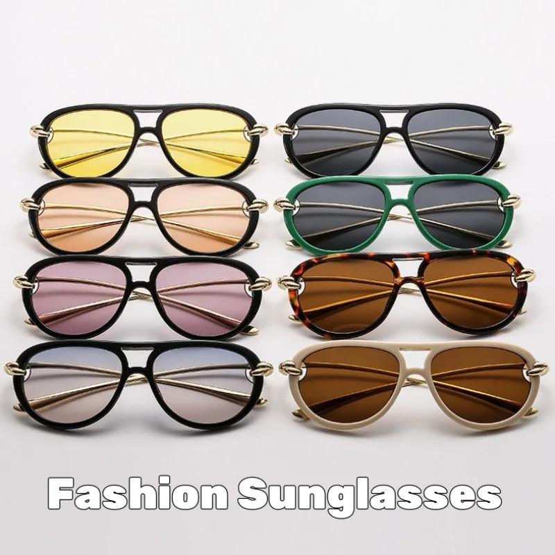 

Fashion Luxury Design Double Bridge Pilot Metal Women Sunglasses Vintage Trend Punk Men Sunglass Outdoor Driving Shades UV400