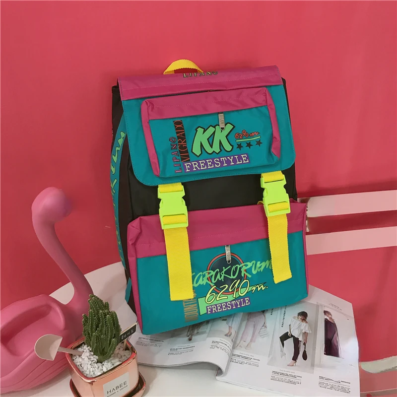 Trendy Japanese High-capacity Students Backpack Contrast Color Harajuku Men Women Schoolbags Y2k Fashion Letter Print Backpacks