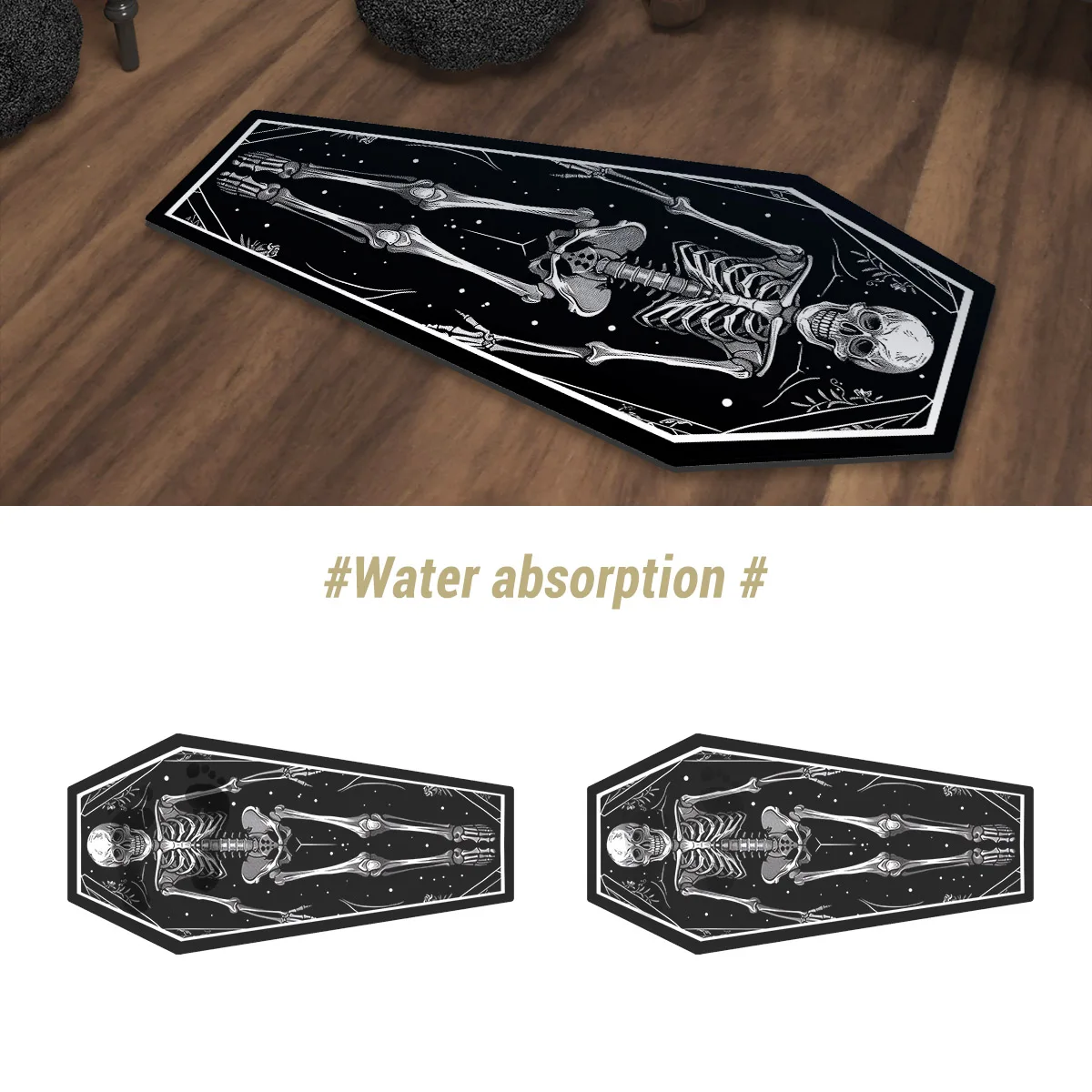 Skeleton Print Bathroom Foot Mat Absorbent Bath Floor Mats Non-slip Quick Dry Shower Rug Toilet Pad Doormat Washable