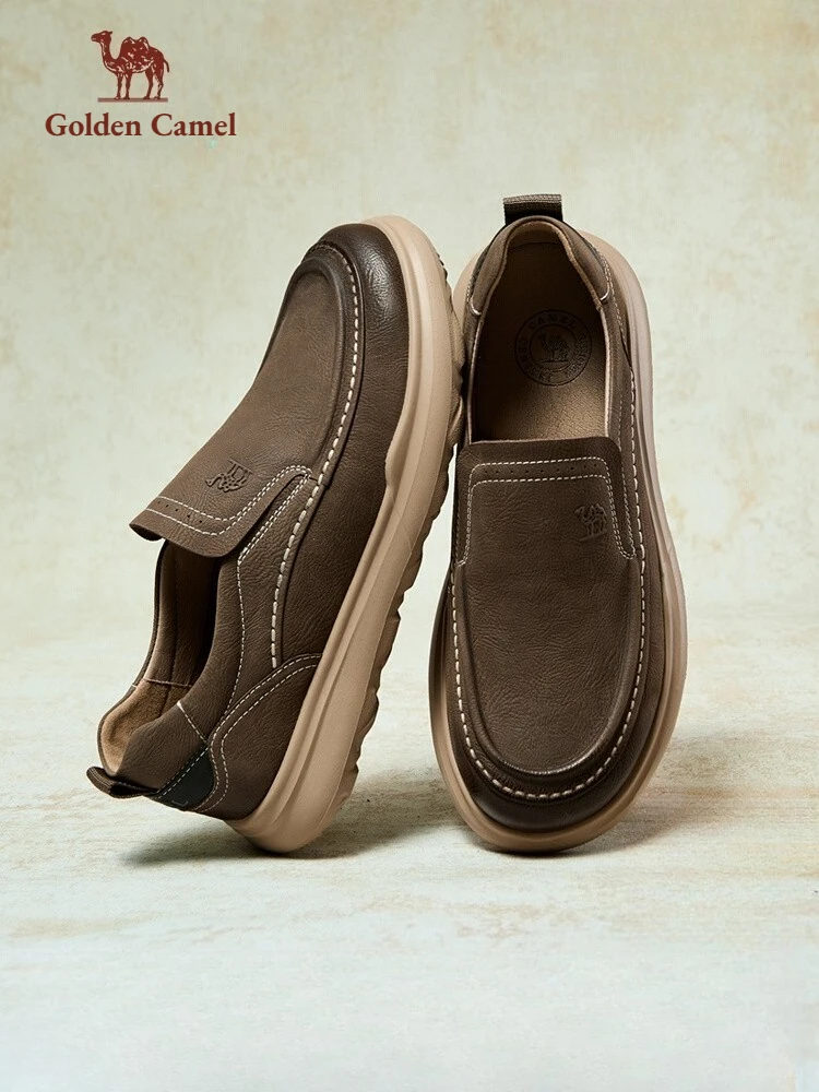 Golden Camel Men's Shoes 2026 Spring Middle-aged Dad Business Casual Leather Shoes Soft Sole Non-slip Loafers for Daily Commute