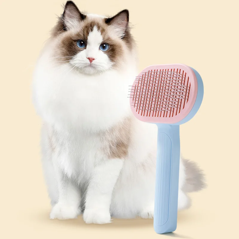 Cat Brush Automatic Cat Hair Comb Stainless Steel Massage Combs for Cats Hair Remover One-button Cats Comb Pet Grooming Brush