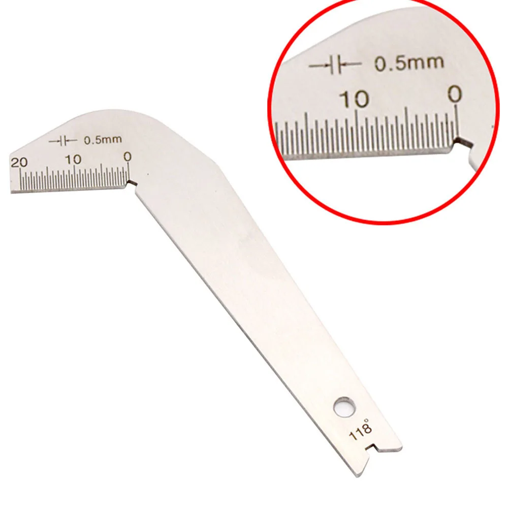 

Stainless Steel Drill Bit Gauge 118 Degree Measuring Tool For Welding Drilling Templates Angle Measurement 0-20Mm Scale Drill