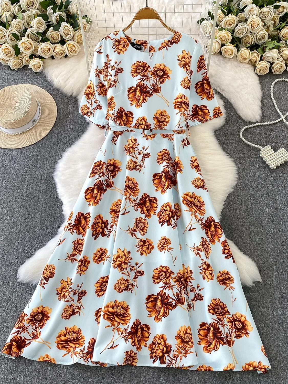 Ele Stampa floreale ort Sve Dr Gonna lunga dimagrante con cintura vintage a vita alta autunno inverno da donna Sle Abbigliamento casual