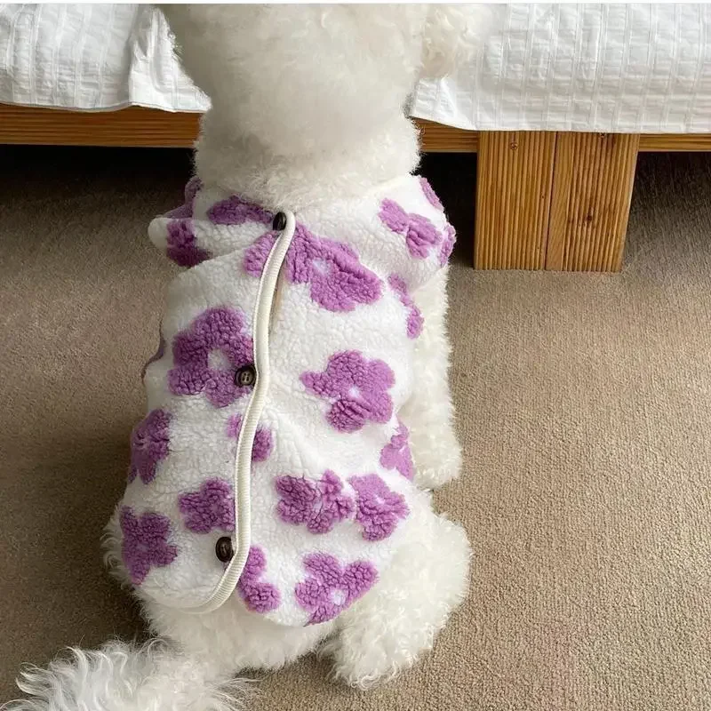 Pet Lamb Fleece Flower Vest, Teddy Bears, Cat, Schnauzer, Small, Puppy, Dog, Warm, Thick Clothes, Dog Costume, Fall, Winter