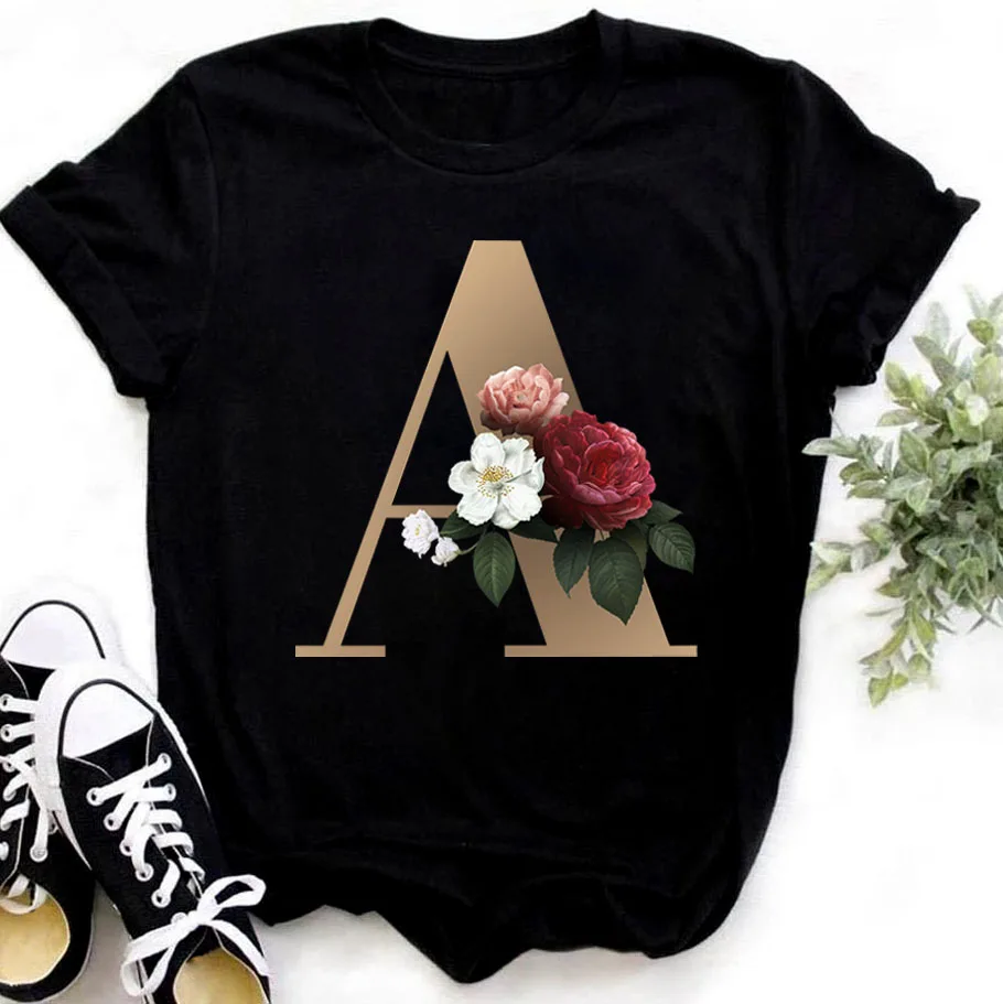 Faion Camiseta de mujer con combinación de letras con nombre Cus y diseño de flores Otro material 00% Ropa premium para mujer