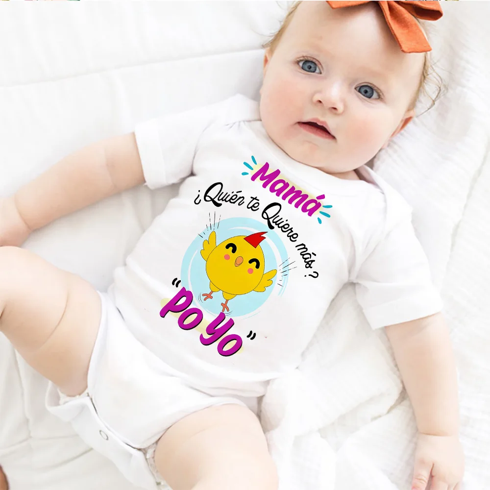 Mama Who Loves You More Than Me Chick Printing Baby Bodysuit Funny Infant Short Sleeve Romper Spanish Newborn Jumpsuit Cothes