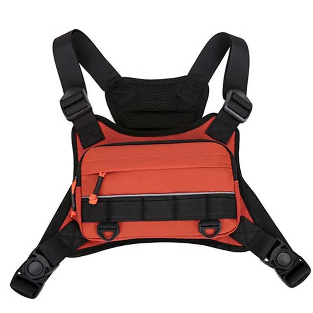 

Oxford Cloth Unisex Chest Rig with Webbing Two Tone Design Motorcycle Vest Pack Compact Structure Reflective Line