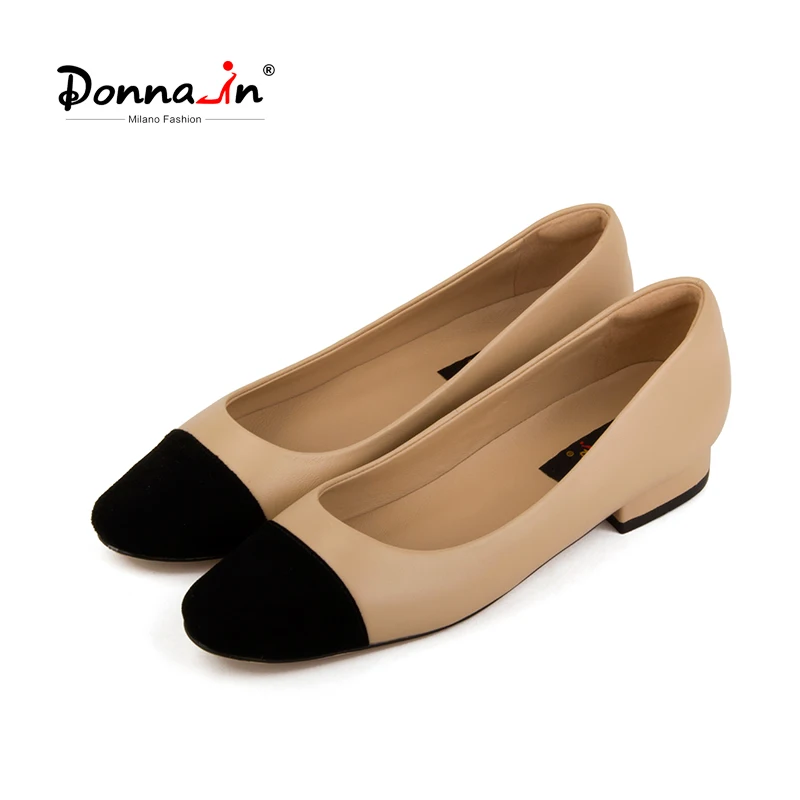 Donna-in Ballet Low-heel women\'s Shoes Luxury Leather Classic Elegant Color Matching Round Toe Pumps 2.3cm Soft Lady Shoes