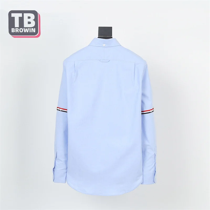 TB Brand Four-Bar Men\'s Shirt Sleeved Ribbon Poplin Slim Casual thom Long Sleeve Cotton Fashion Blouses