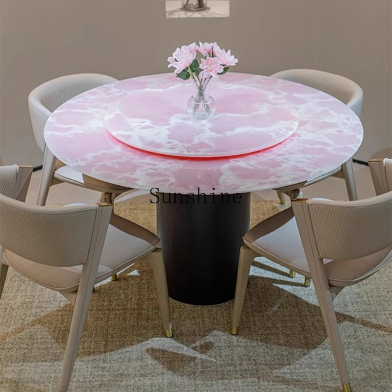 

Natural powder jade French high-end marble living room round dining table