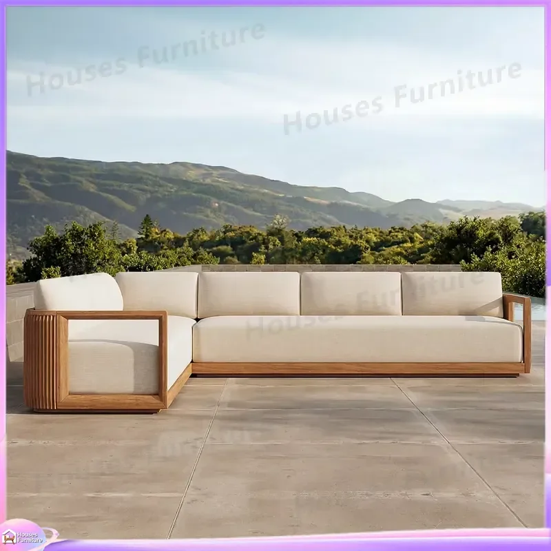 Modern Teak Wood Outdoor Sofa Set Durable Multi Seater Garden Patio Furniture Backyard Poolside Lounge Chair Waterproof