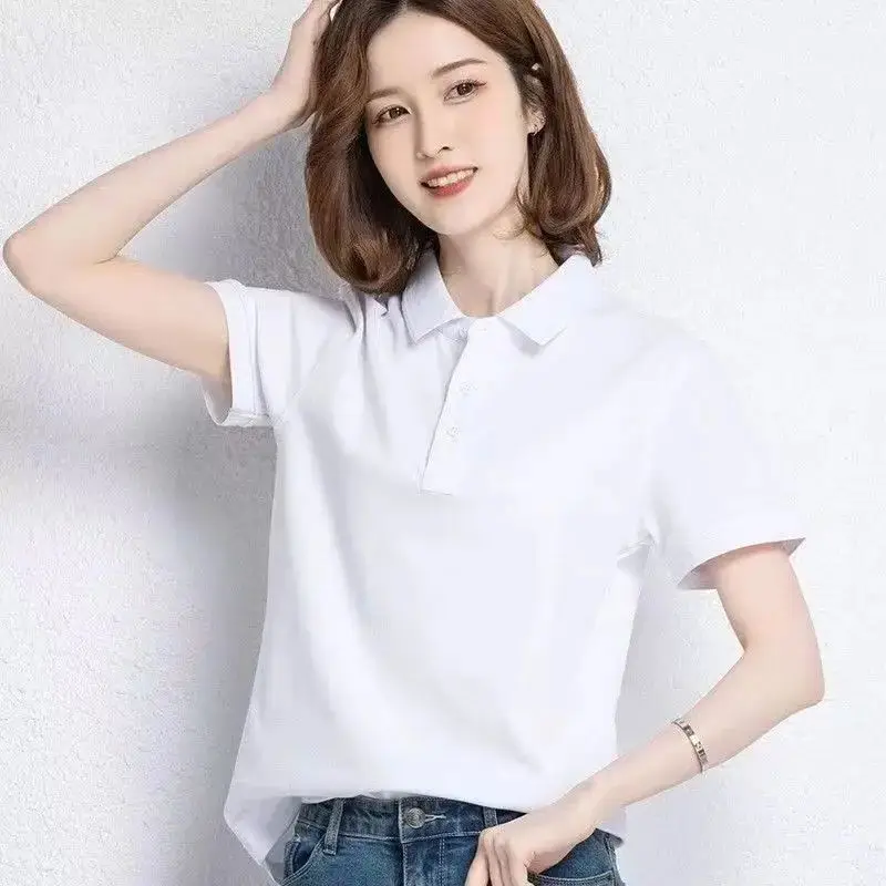Women's Basic Solid Color Short-Sleeved POLO Shirts Summer Knitted Tops Daily Casual Models Can Be Machine Washed and Dry Clean