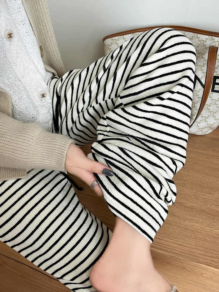 Pantaloni a gamba larga Nappa Elastico in vita Dritto da donna Estate Ultra-sottile Vestibilità regolare Stile occidentale Dolce romantico Vacanza universitaria