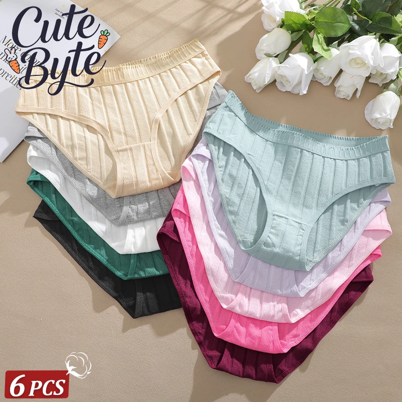 6 Stück/Set Damen-Baumwollhöschen, sexy, gestreifte Bikini-Slips mit niedriger Taille, bequeme, weiche, hautfreundliche Unterwäsche, mehrfarbige Kombination
