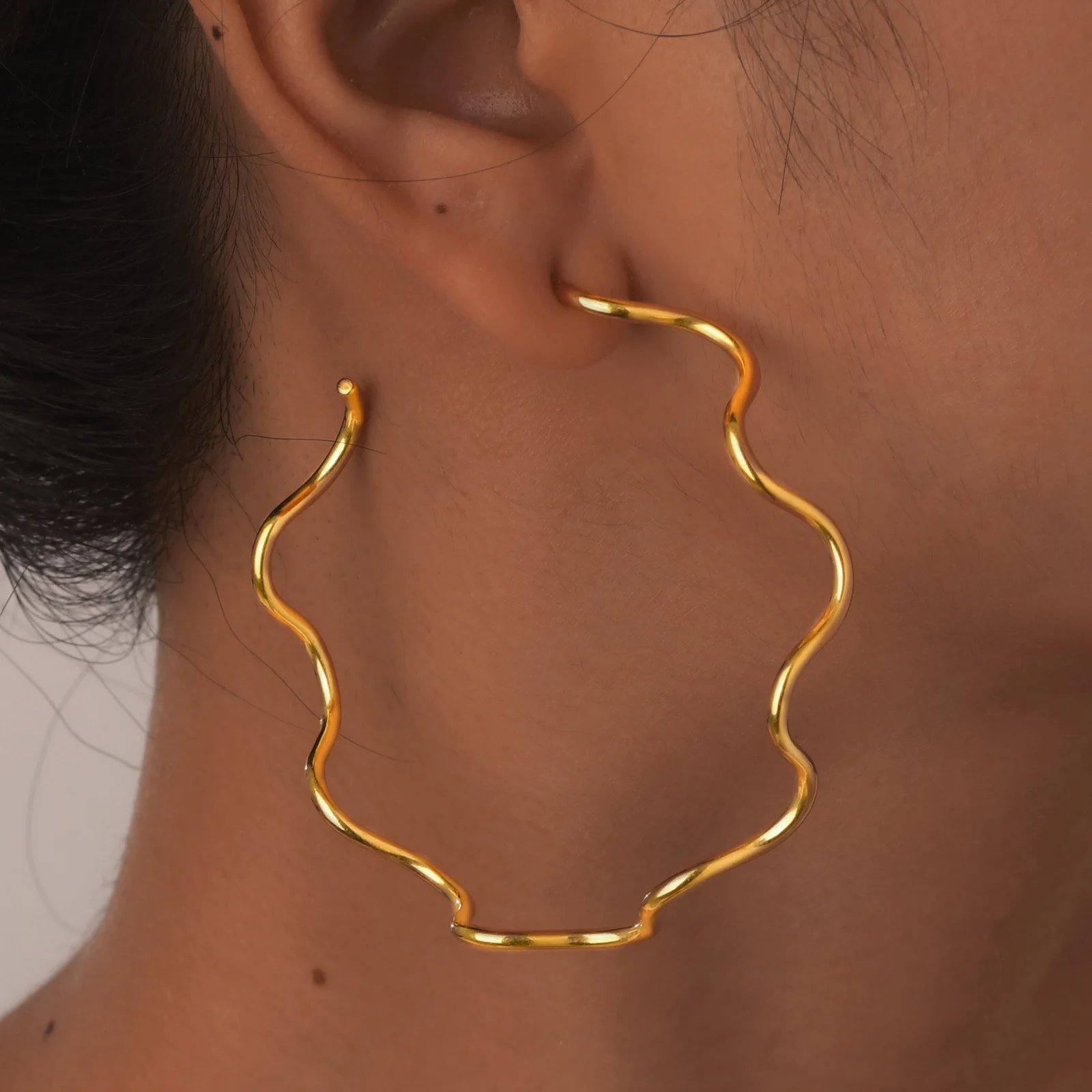 Extra wave hoop earrings for women big statement hoop earrings minimalist simple stainless steel jewelry waterproof