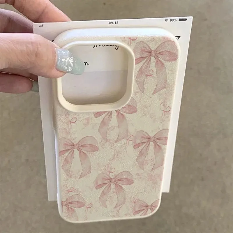 

Pink Bow Lichee Pattern Phone Case For iPhone 16 17 Pro Max 15 14 13 12 11 Pro Air 16E X XS XR 15 16 Plus Shockproof Soft Cover