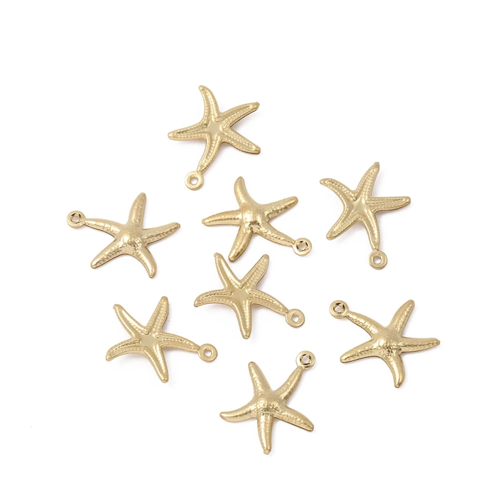 Stainless Steel Starfish Charms Shell Pendant Necklace Findings Bracelet Accessories for DIY Jewelry Making Golden