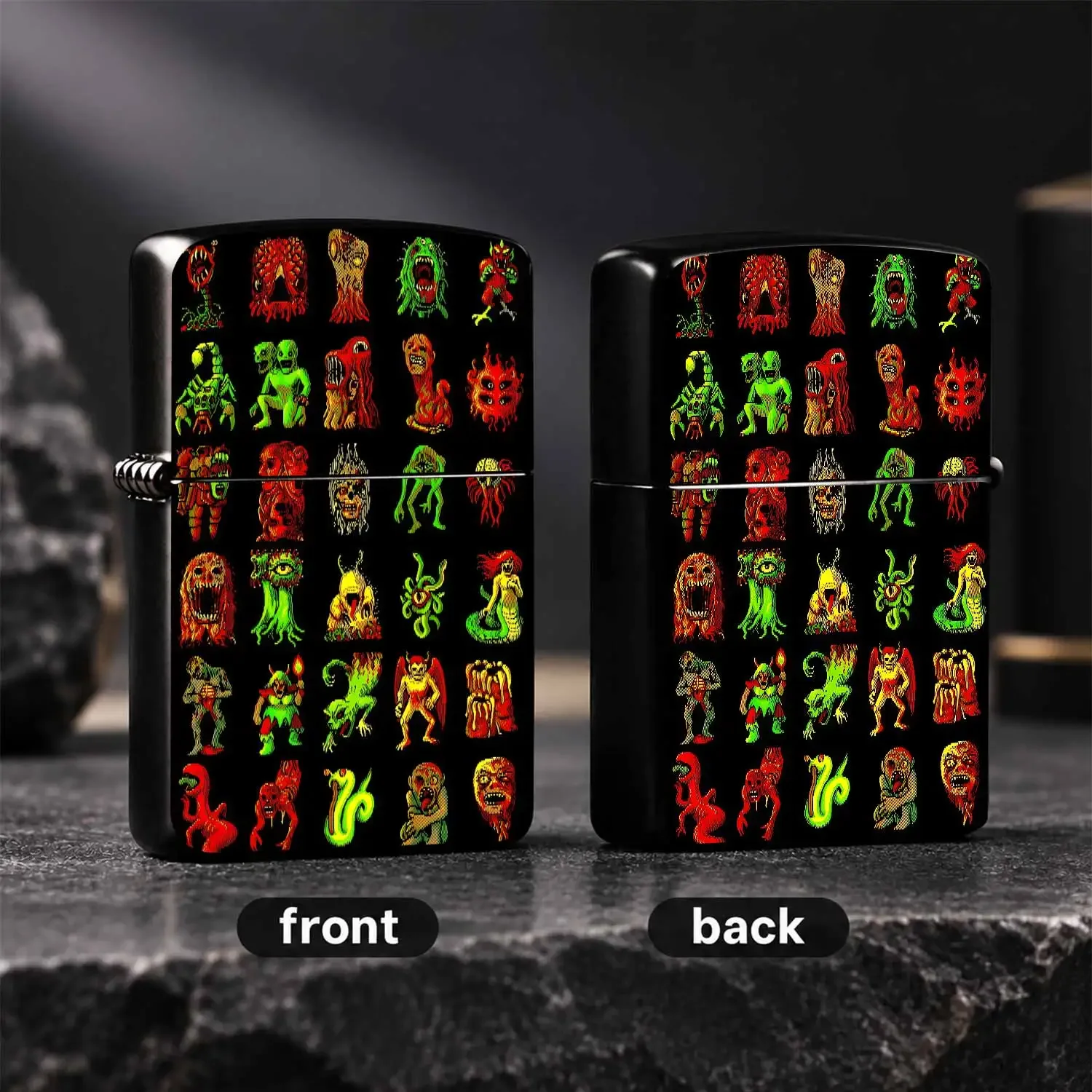 Retro Pixel Horror Monster Collection Lighter, Spooky Vintage Dotted Style Unique Decor, Portable Daily Carry Accessory, Cool Weird Aesthetic Desktop Display, Novelty Gift For Dark Art Lovers, Exquisite Collectible Ornament For All Occasion