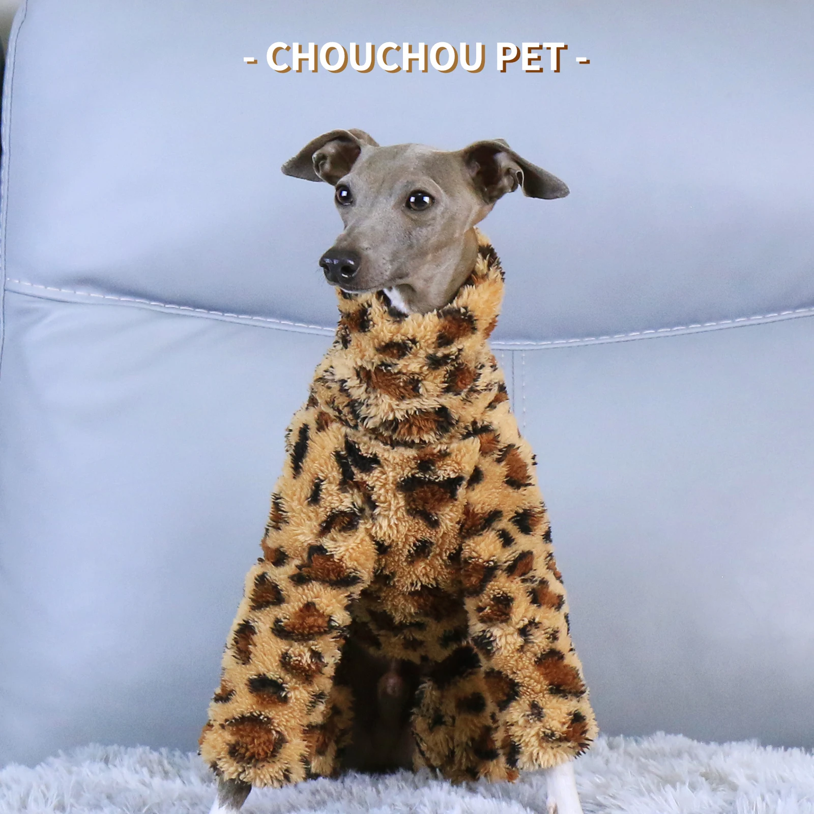 Winter puppy pajamas soft and comfortable leopard print dog clothes high collar warm iggy whippet long legs pet coat