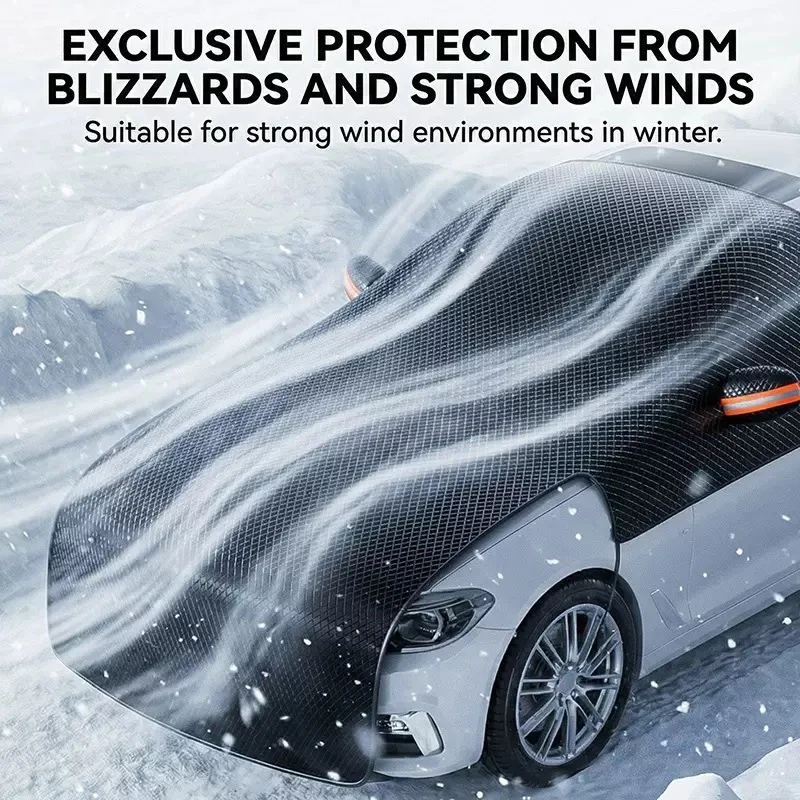 Auto-Windschutzscheiben-Schneeabdeckung Sonnenschutz Vier Jahreszeiten Anti-UV Frost Staub Eis Schutz Universell Passend für die Meisten Autos – Detail 4