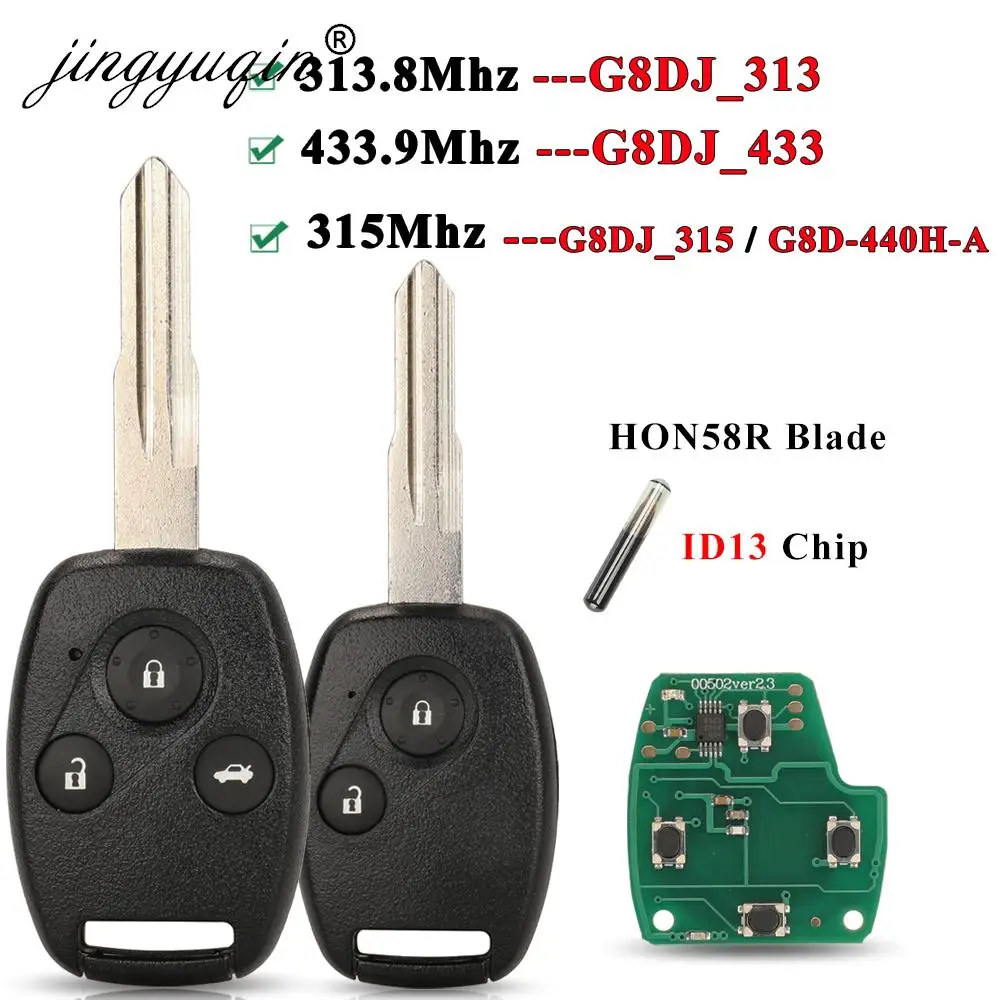 G8DJ_313/315/433 G8D-440H-A ID13ชิป Key Car Key สำหรับ Honda Accord Odyssey CRV Civic ก่อน2004 313.8/315/433MHz คีย์ Fob