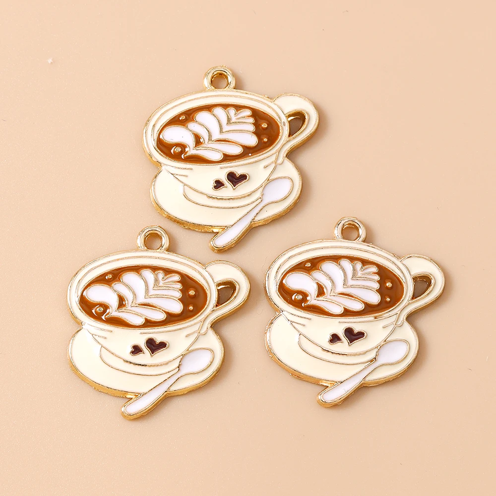 Leslie 10 Stück/Set Emaille Bier-Wein-Glas Kaffee-Anhänger für Halsketten, Ohrringe, Niedliche Charms, Schmuckherstellungszubehör – Detail 15