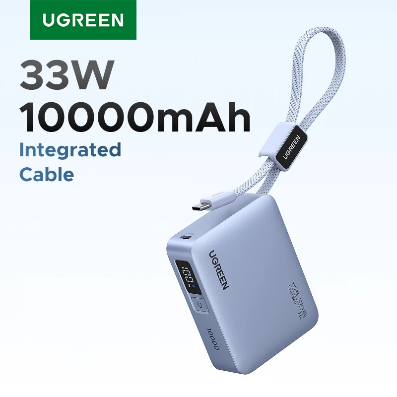Power Bank UGREEN Mini 10000mAh con Cavo Type-C, Caricatore PD 30W Compatibile con Xiaomi 33W, Batteria Esterna