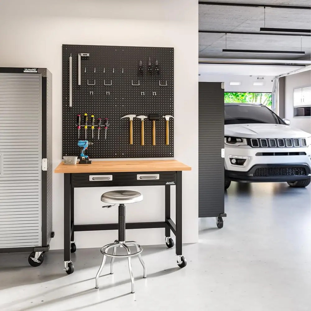 UltraGraphite Wood Top Workbench on Wheels with Sliding Organizer Der Table, 48", Graphite