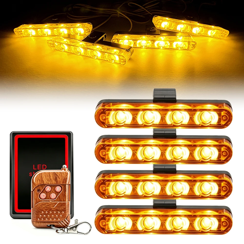 4 LED Strobe lights Car Grille Emergency Flash Lights LED Stroboscopes flasher Accessories For Cars Truck Van SUV 12V