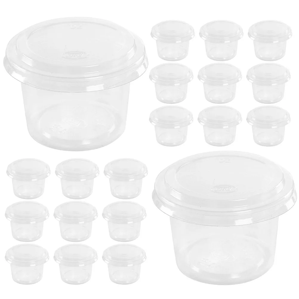 

200pcs Sauce Vinegar Box Plastic Containers Lids Clear Disposable Reusable Condiment Boxes Yogurt Cups Sauce Bowls