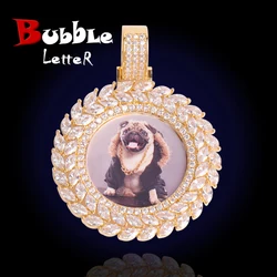 Bubble Letter Picture Necklace Custom Photo Projection Pendant Solid Back Micro Pave Charms Hip Hop Rock Jewelry 2022 Trend