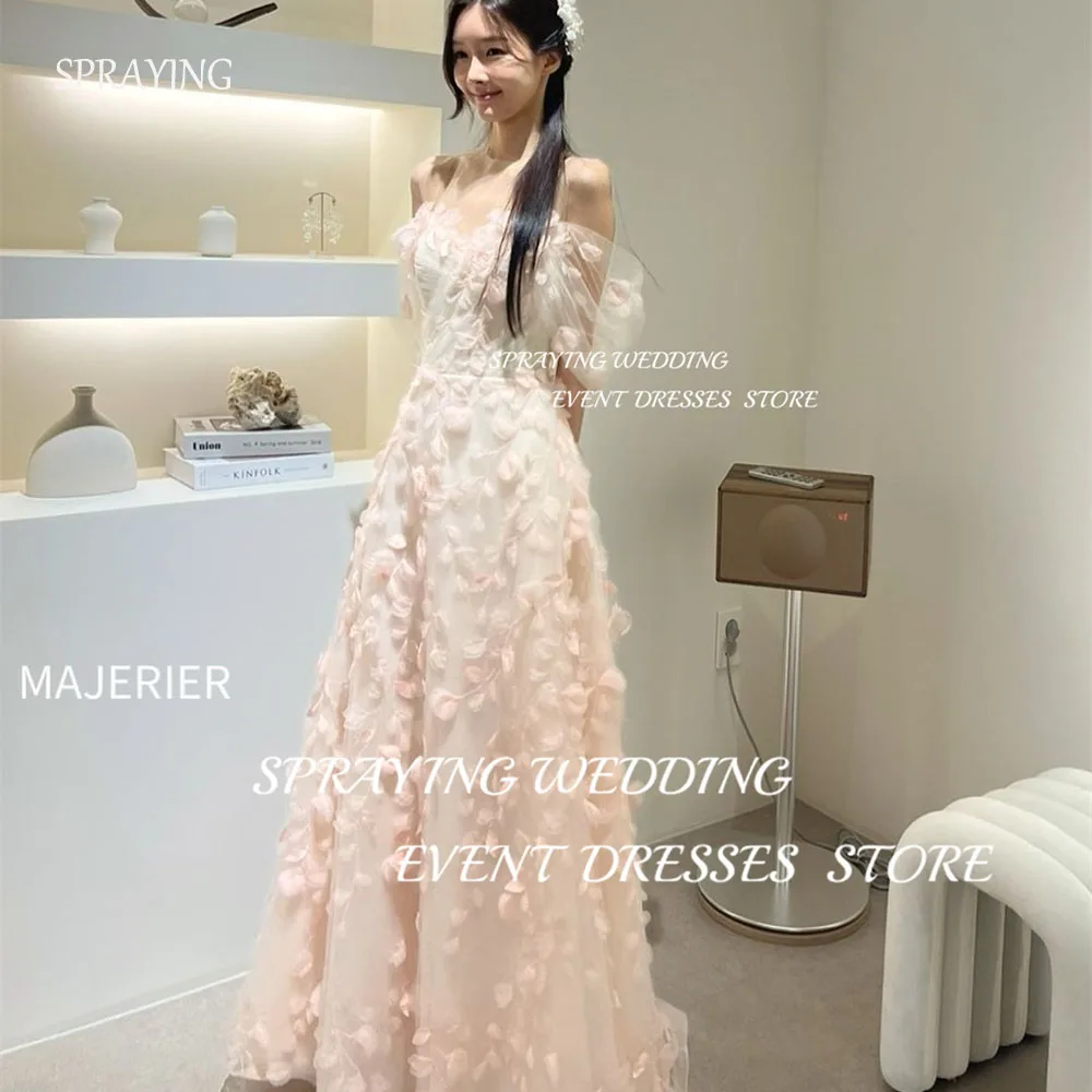 

SPRAYING Simple Fairies Sweetheart 3D Floral Wedding Dress Floor-Length Long Corset Back Bridal Gown Korean Prom Dress 웨딩드레스