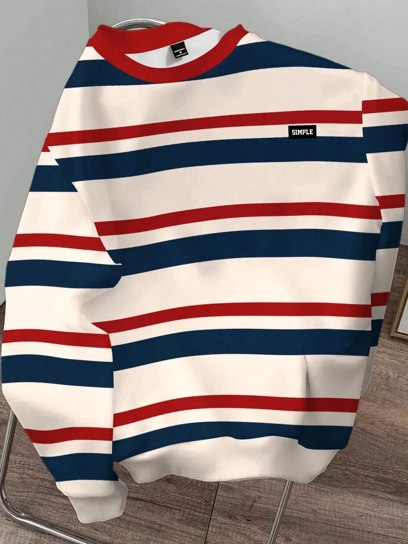 Fall/Winter Men's Round-neck Hoodie with Stripes Print - Comfortable Soft Casual Fashionable Streetwear for Men