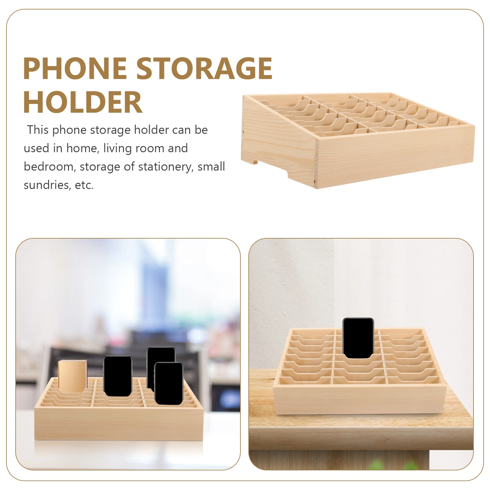 

Multi Grid Phone Management Rack Wooden Storage Box for Classroom Office Home Supplies Cell Phone Holder Desk Organizer
