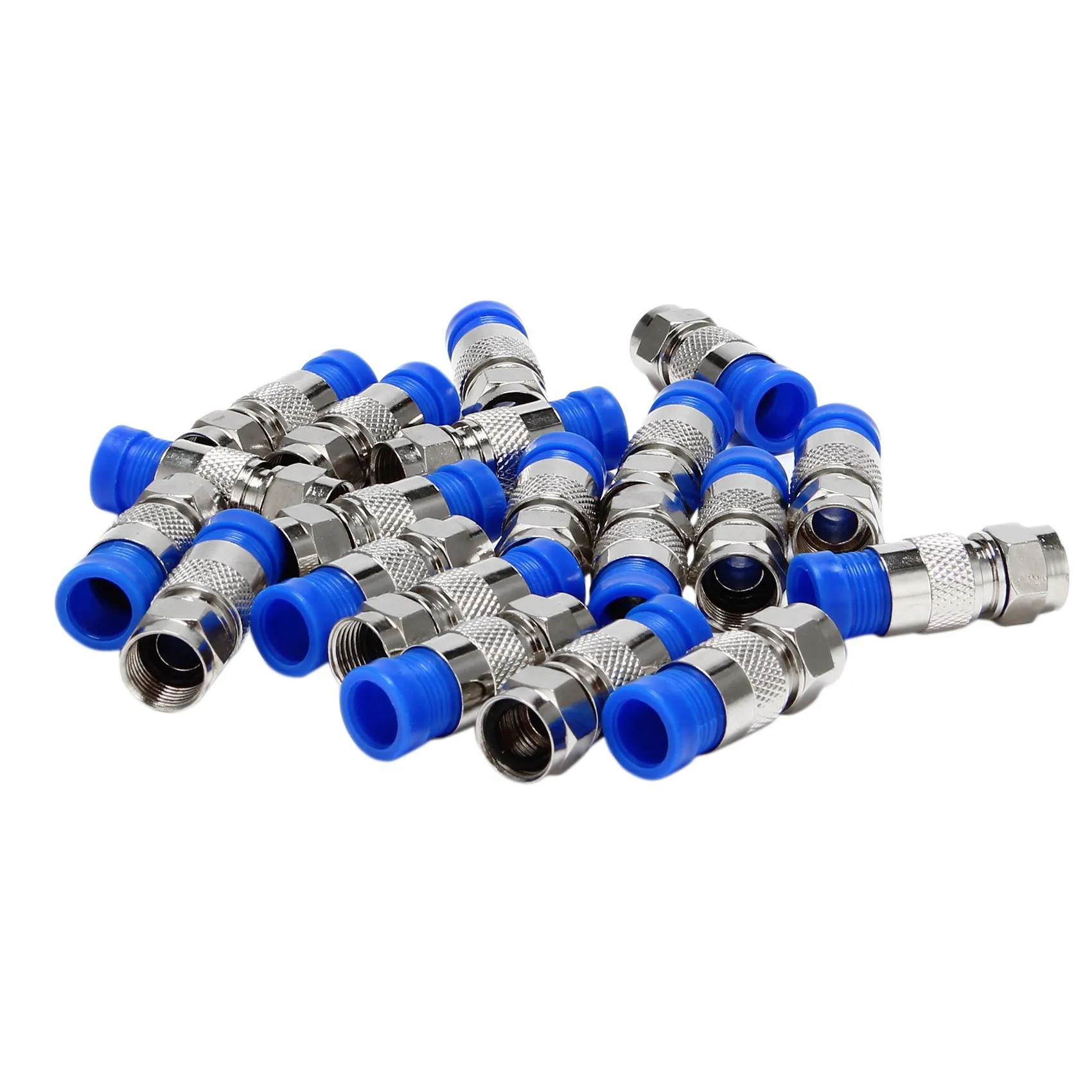 Rg6 F Type Connector Coax Coaxial Compression Fitting 20 Pack (Blue)