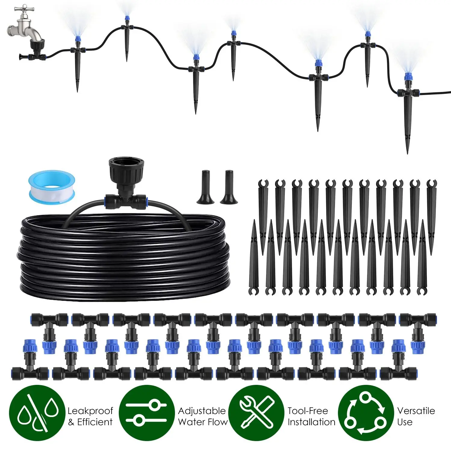 75FT Mist Drip Irrigation System with Adjustable Misting Nozzle Quick Connect Automatic Garden Watering System for Garden Lawn P