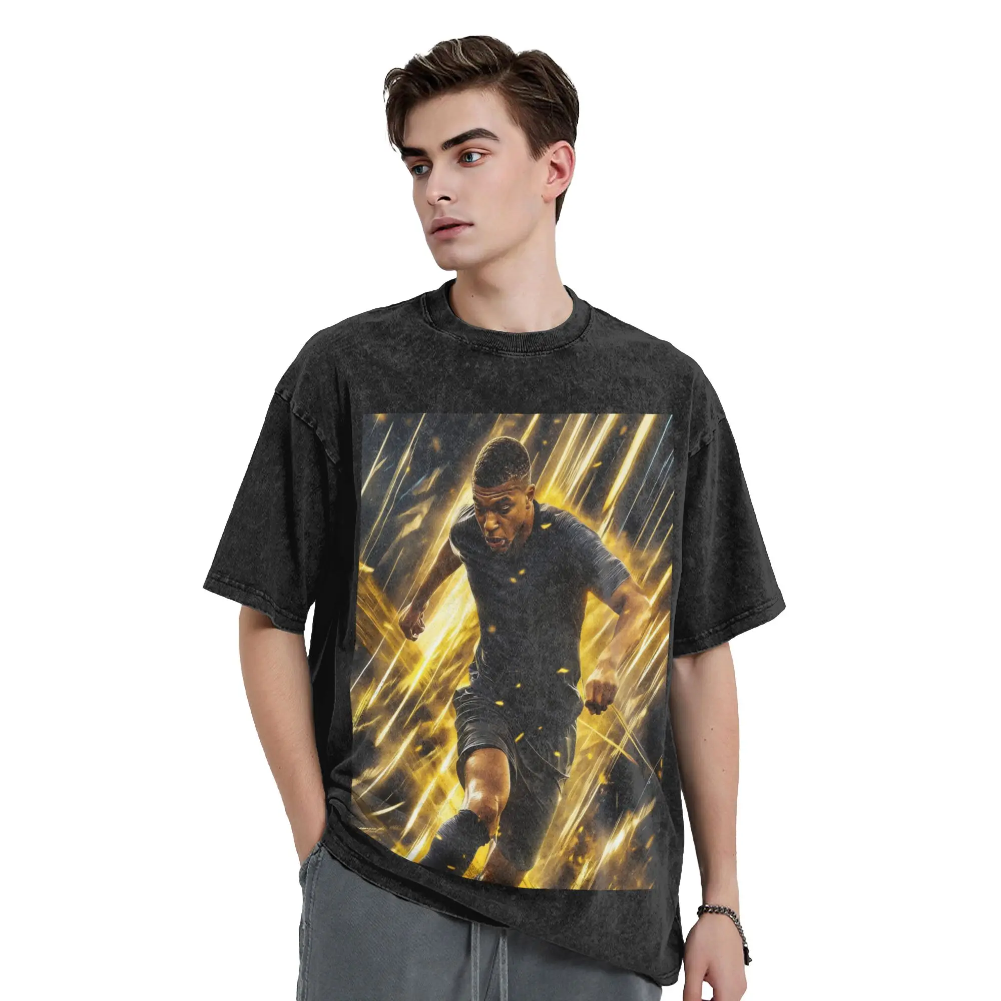 Mbappes Washed T Shirts Streetwear Hip Hop Novelty T-Shirt Football Soccer Tees Men Women 100% Cotton Oversize Graphic