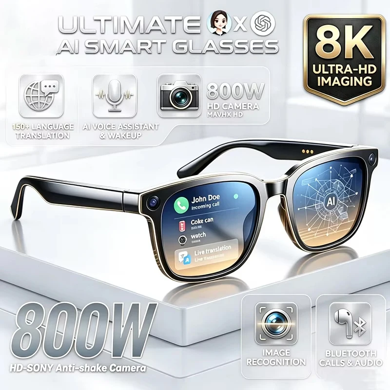 AI Smart Glasses 8K HD Camera LED light Translation Dialogue Meeting Video Record Outdoor Sports Sunglasses 2026 New