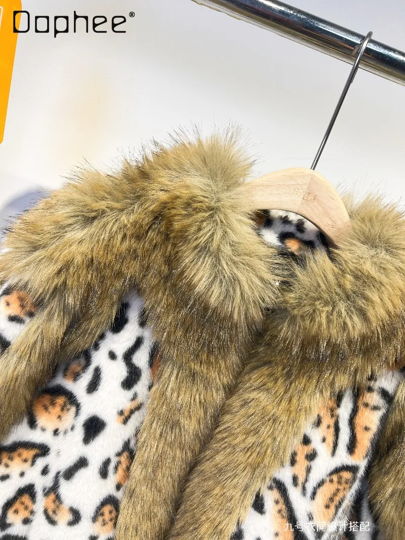 Europe Station Winter New Fashion Leopard Print Mink Fur Coat Women Loose Warm Versatile Overcoat Trendy High End Faux Fur Coat