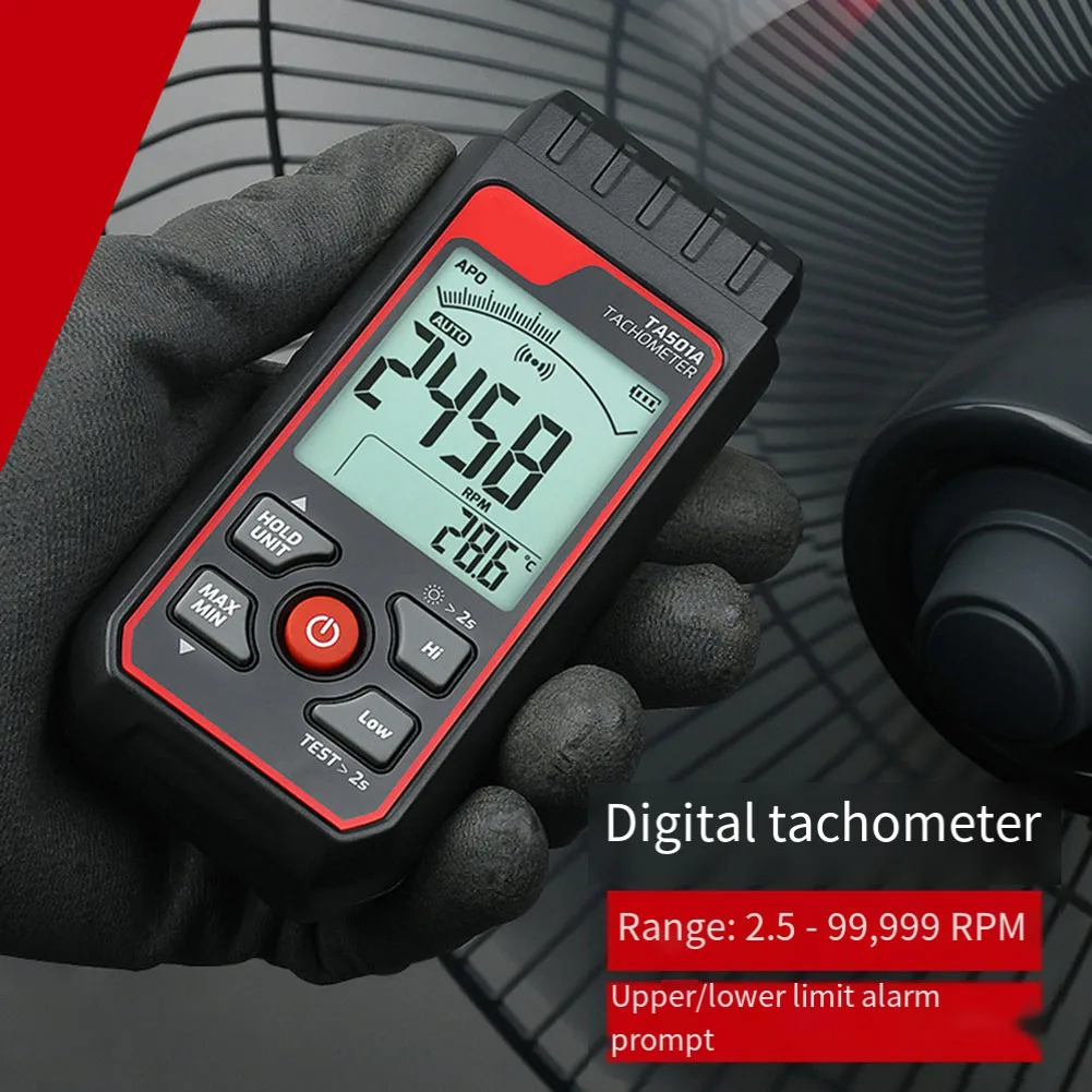Non Contact Digital Tachometer TA501A Measures RPM with 0 1 RPM Resolution and Data Lock Feature for Enhanced Performance