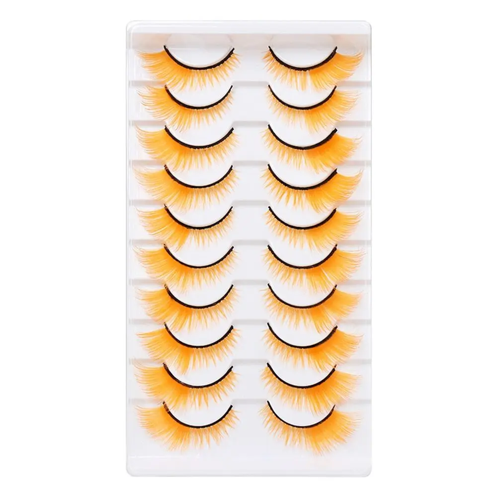 10 Pairs Dramatic Look Colored Lashes Soft Fluffy Red Green Pink Blue Yellow Cat Eye Eyelashes Colorful False Eyelashes