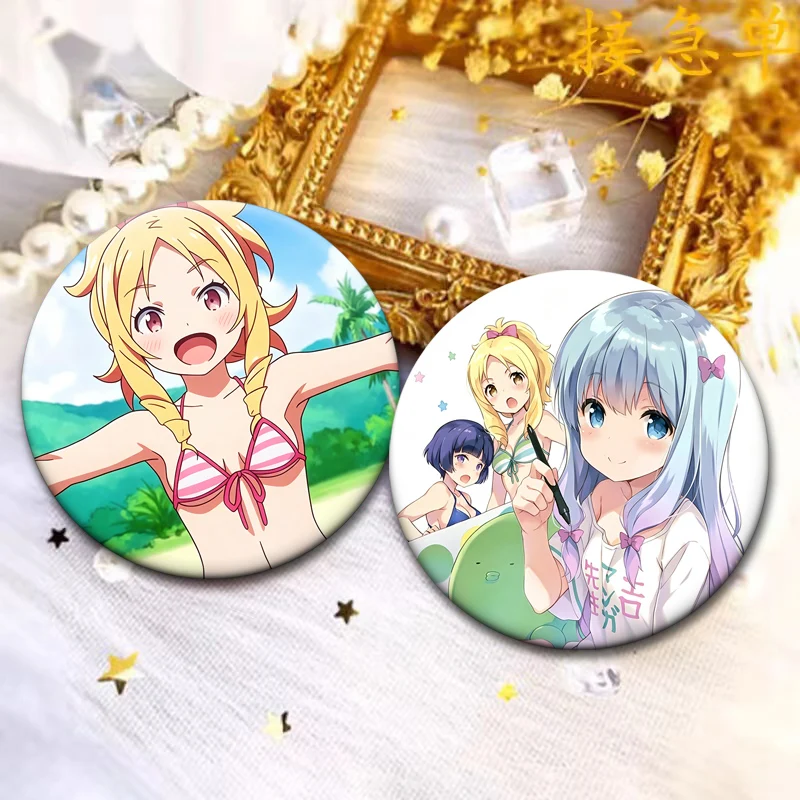 Anime Eromanga Sensei Badge Yamada Elf,Masamune Izumi,Izumi Sagiri Lapel Pins Cute Round Brooches for Backpack Accessories Gifts