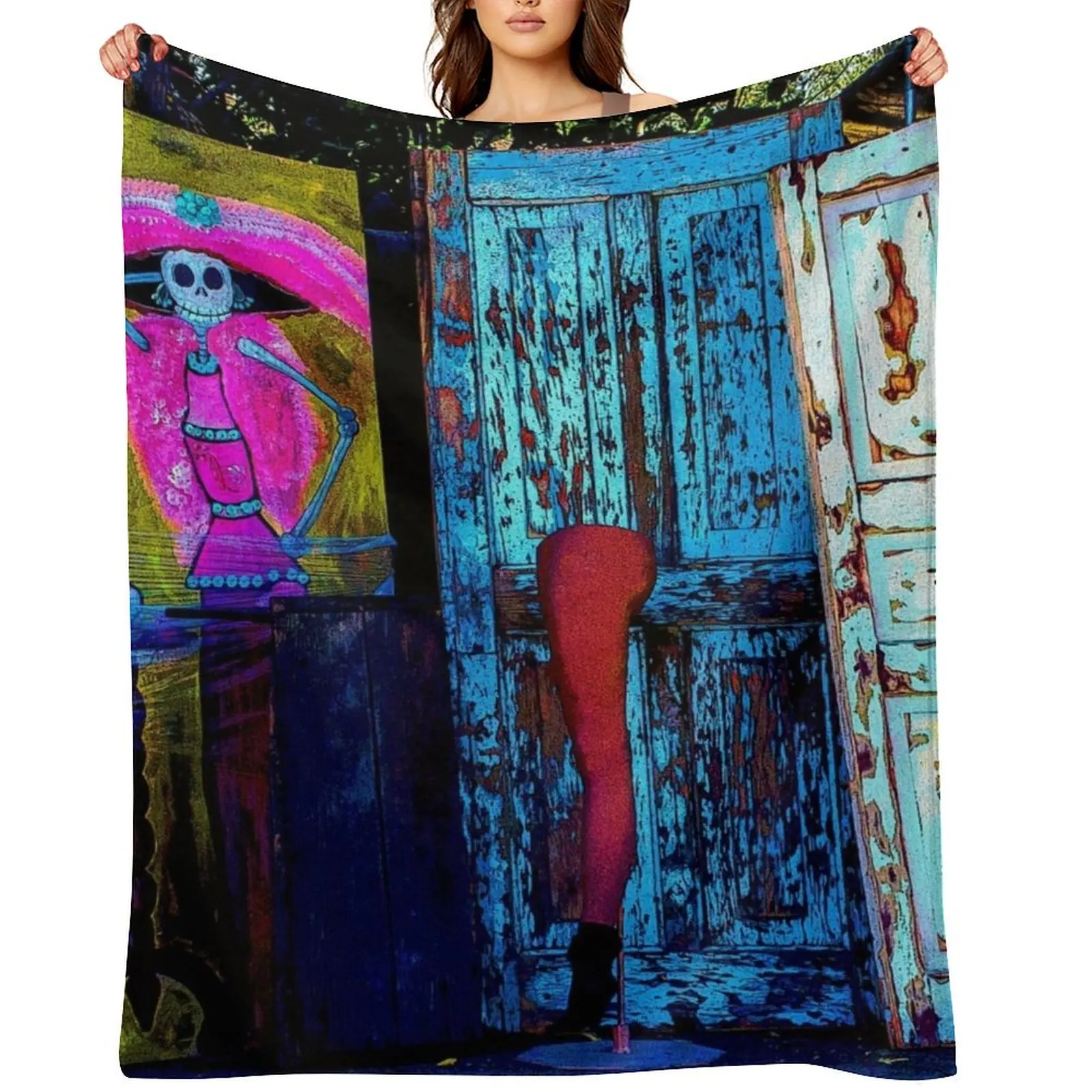 

Three Doors and a Leg in Old Mesilla, N.M. Throw Blanket Decoratives Moving Summer Softest Blankets