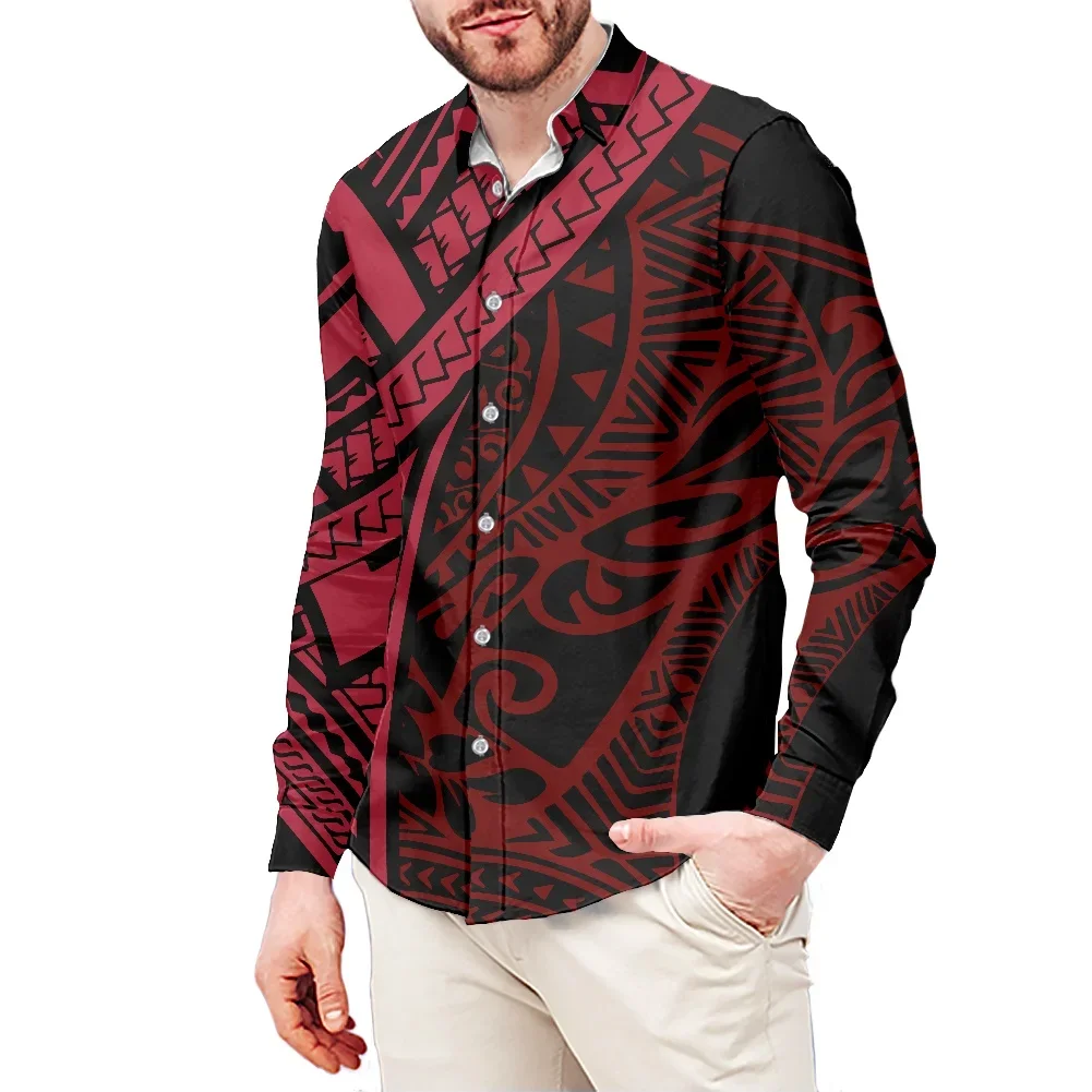 Men Samoan Dress Shirt , Tribal Art, Vintage Tattoo Print, Polynesian, Elegance Long Sleeve Shirt, Custom Logo, Fashion Clothing